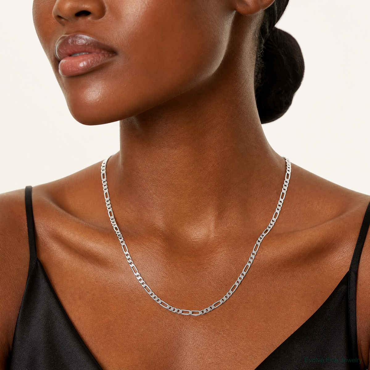 14k White Gold 4.5mm Flat Figaro Chain - Model Shot