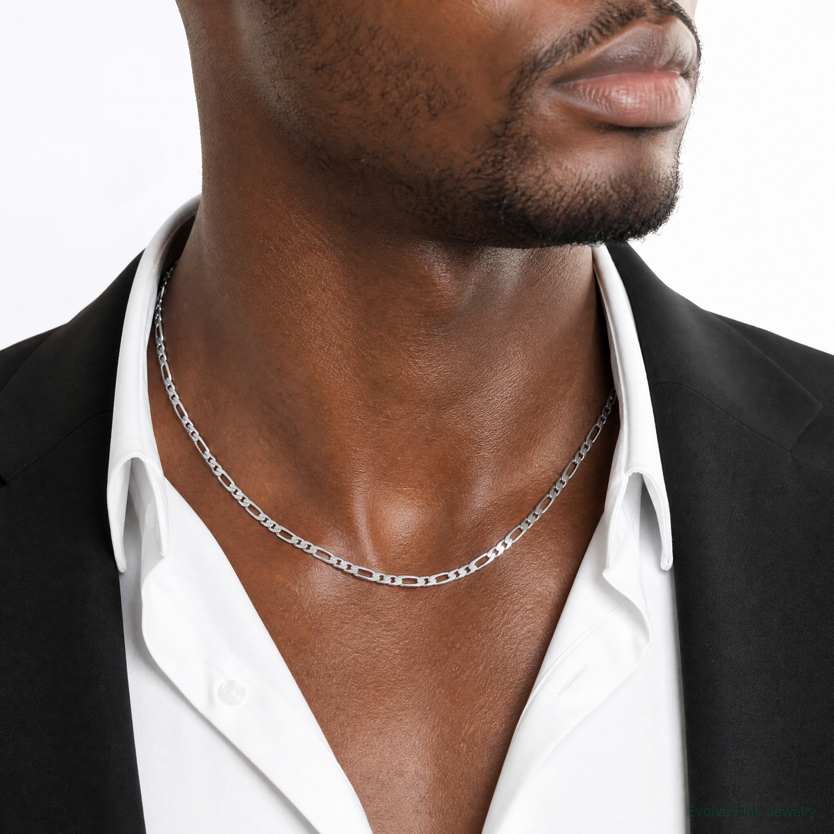 14k White Gold 5.5mm Flat Figaro Chain - Model Shot