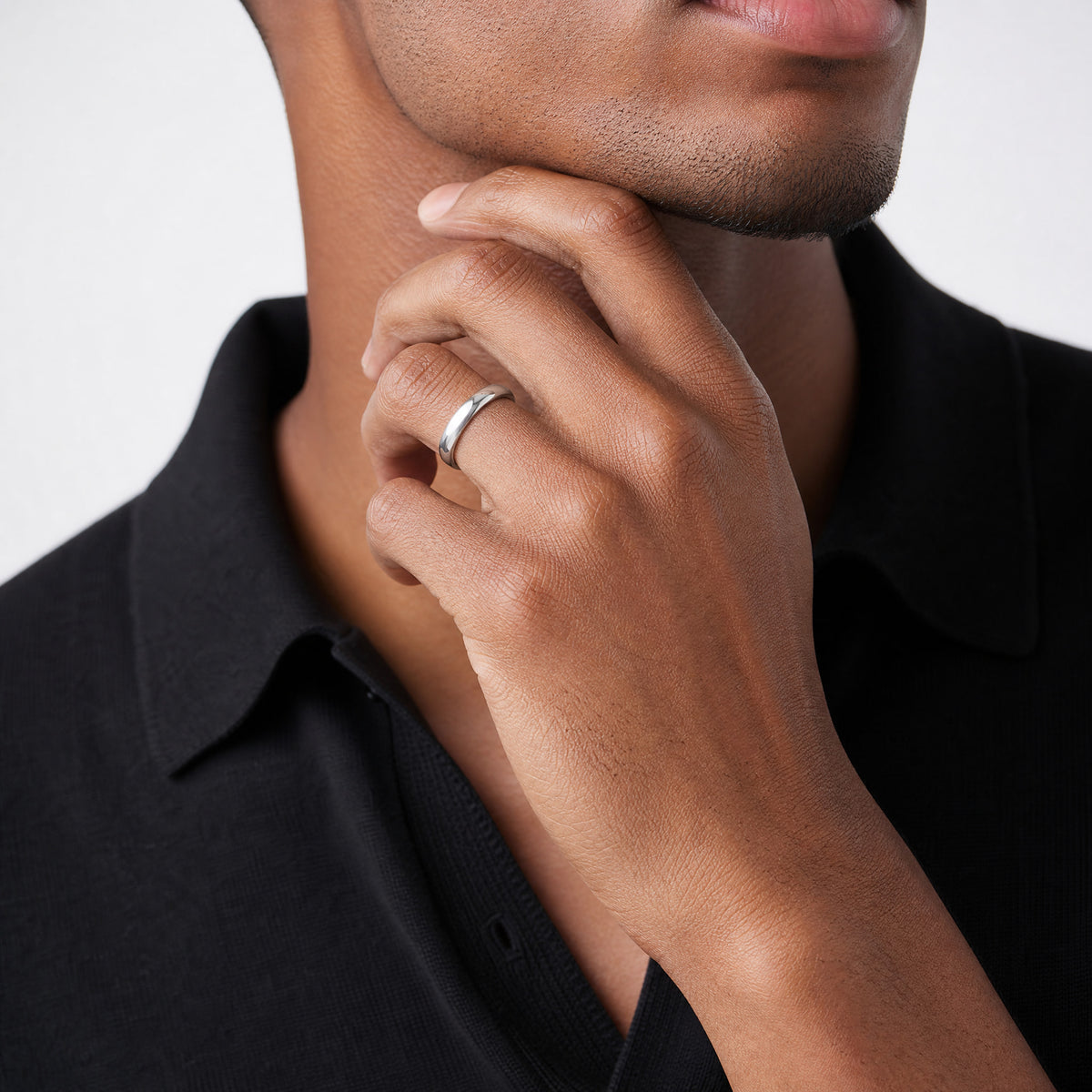 14KW 4mm Half-Round Wedding Band Size 4 - Model Shot