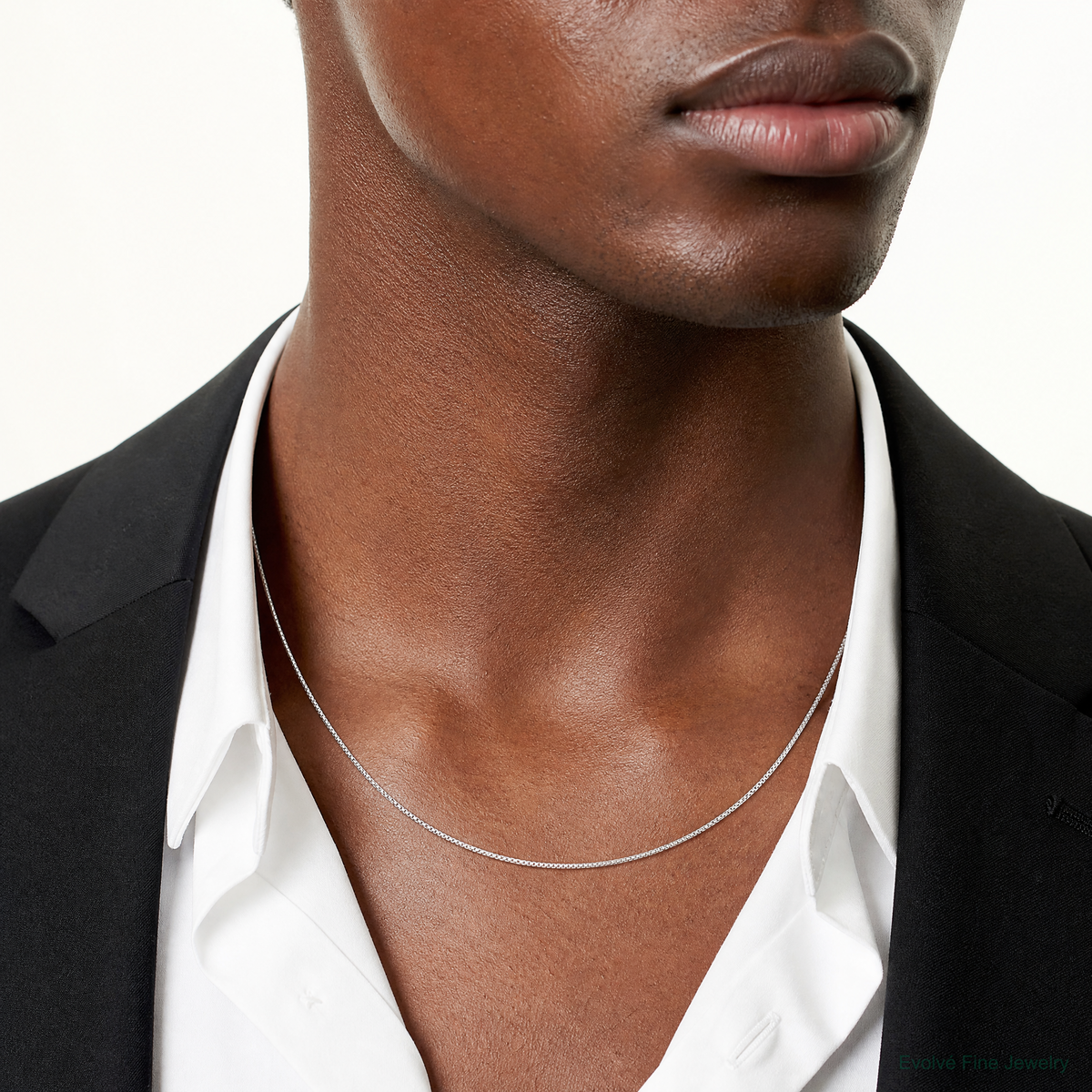 14k White Gold .5mm Box with Spring Ring Clasp Chain - Model Shot