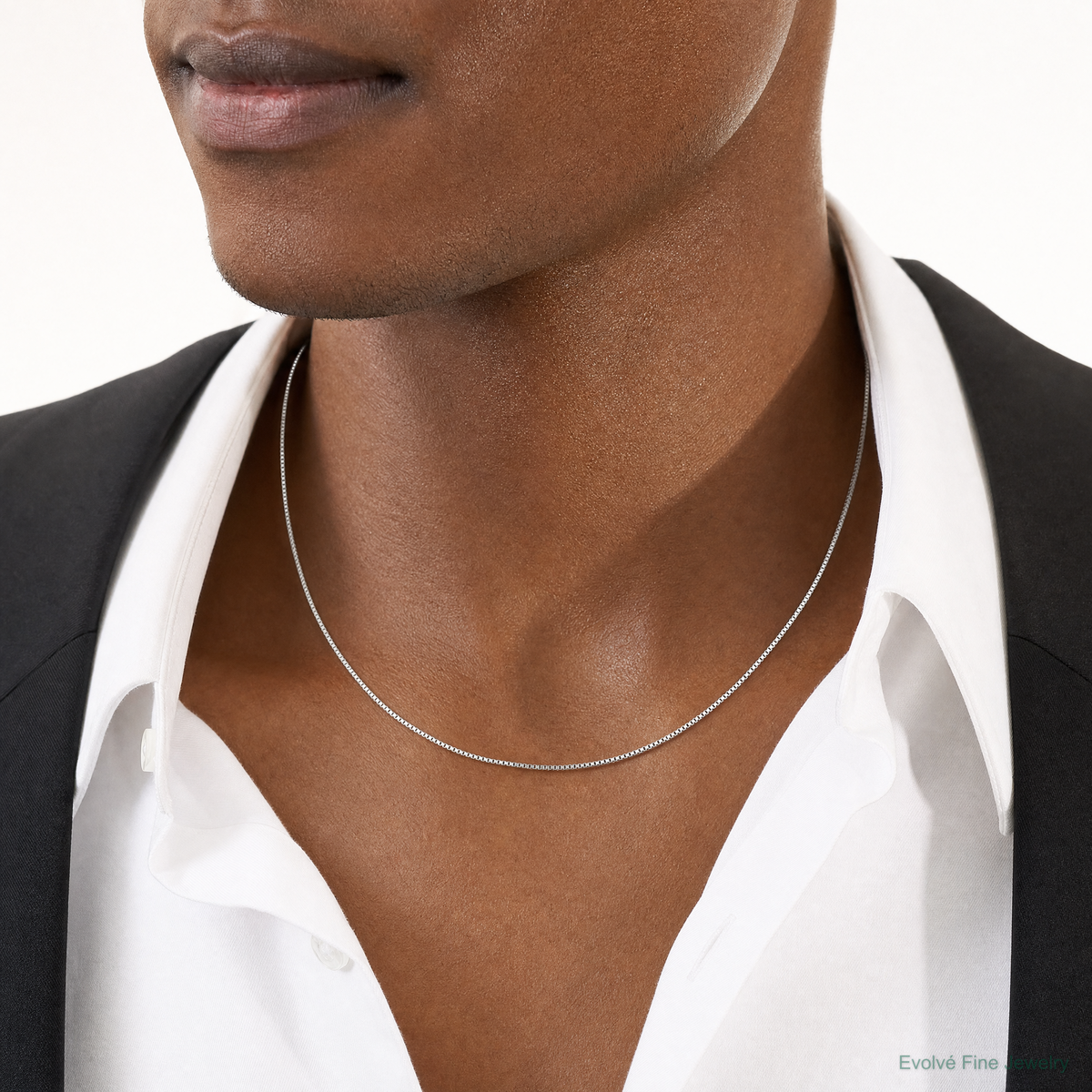 14k White Gold .95mm Box Chain - Model Shot