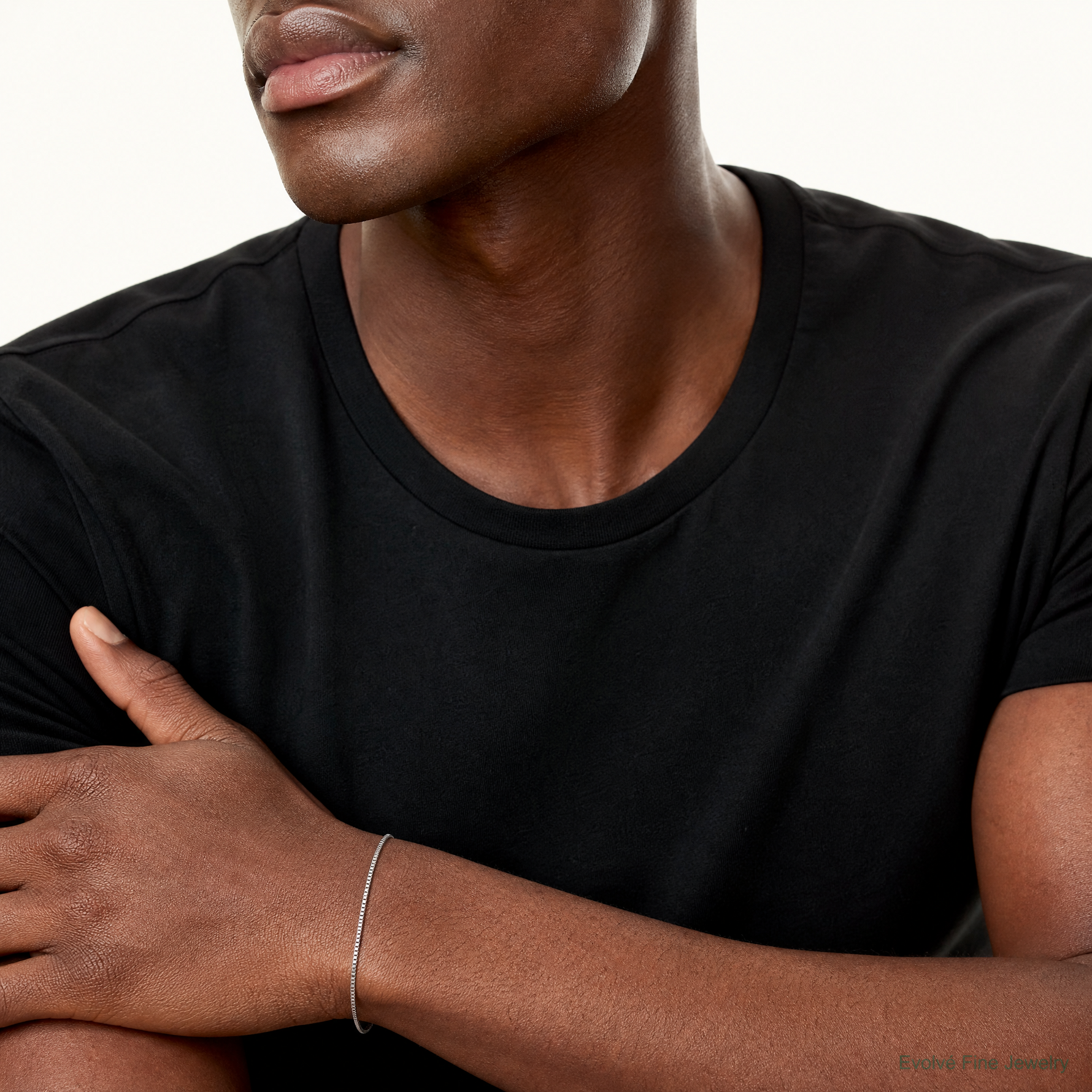 14k White Gold .95mm Box Chain - Model Shot