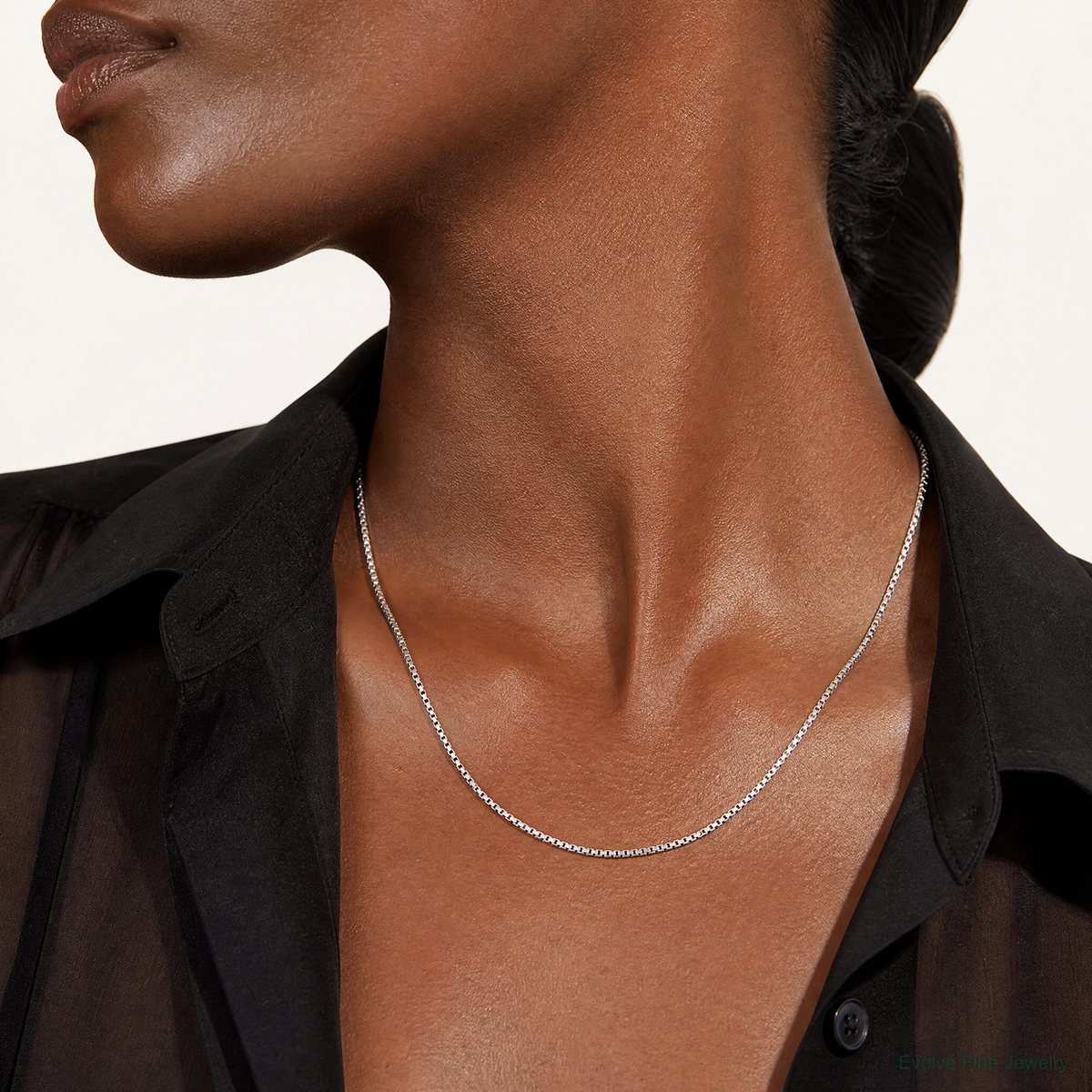 14k White Gold 1.9mm Box Chain - Model Shot
