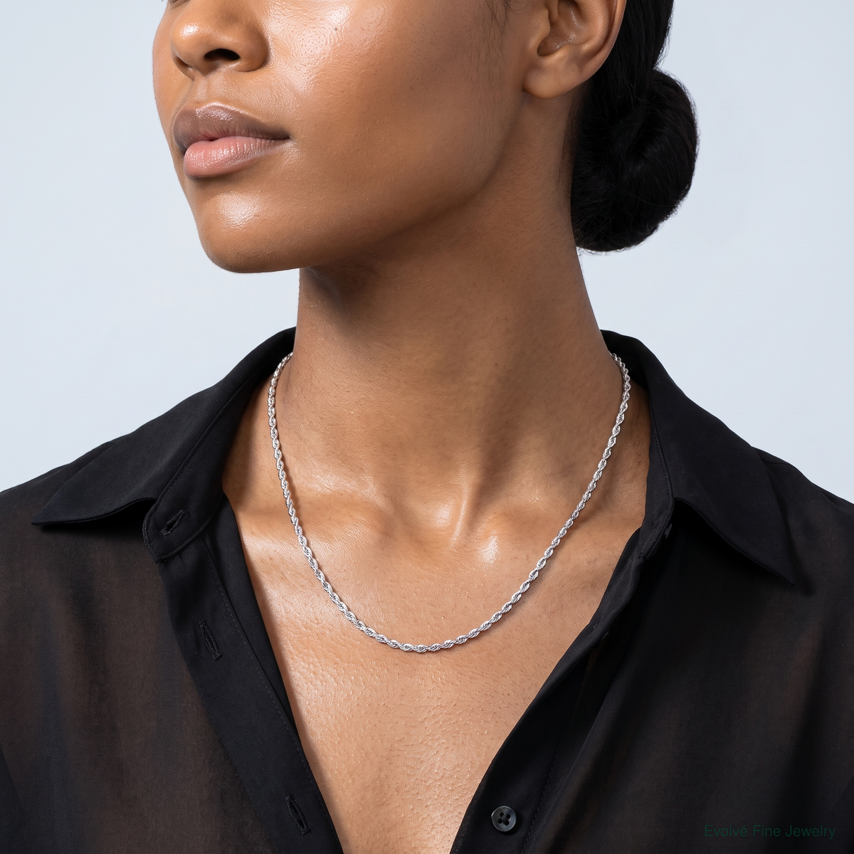 14k White Gold 2.0mm D/C Quadruple Rope Chain - Model Shot