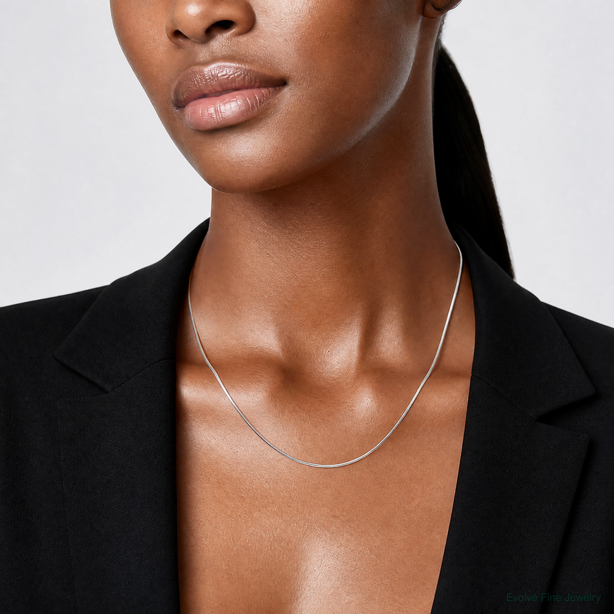 14k White Gold .6mm Round Snake Chain - Model Shot
