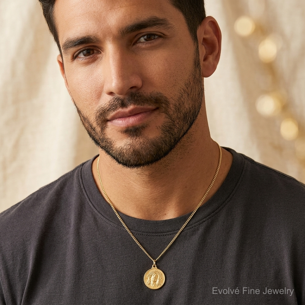 14k Jesus Medal Pendant - Model Shot
