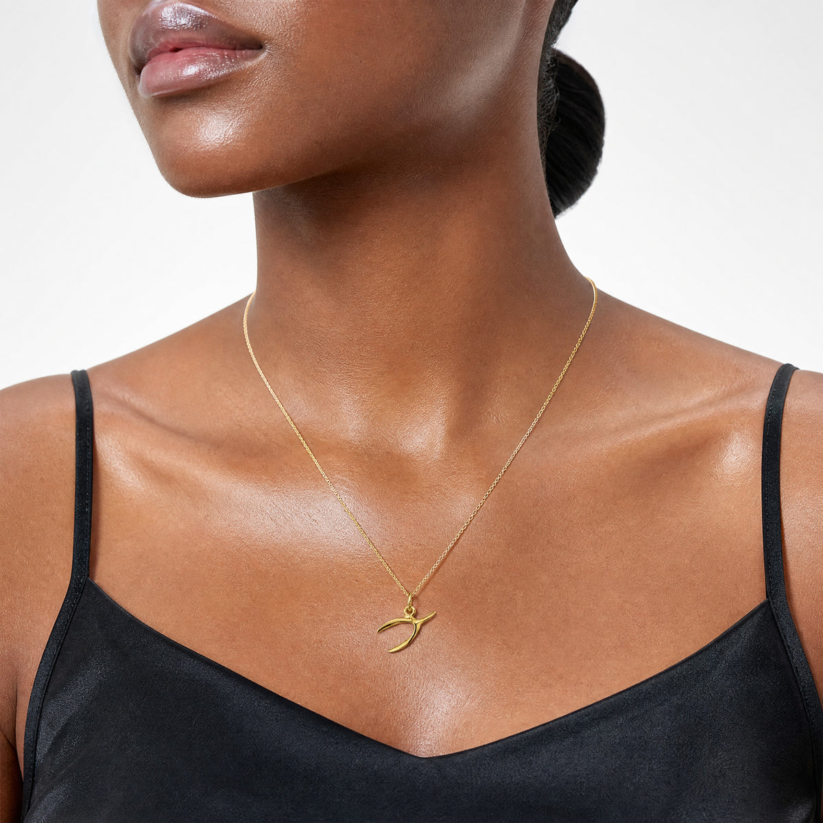 14k Wishbone Charm - Model Shot
