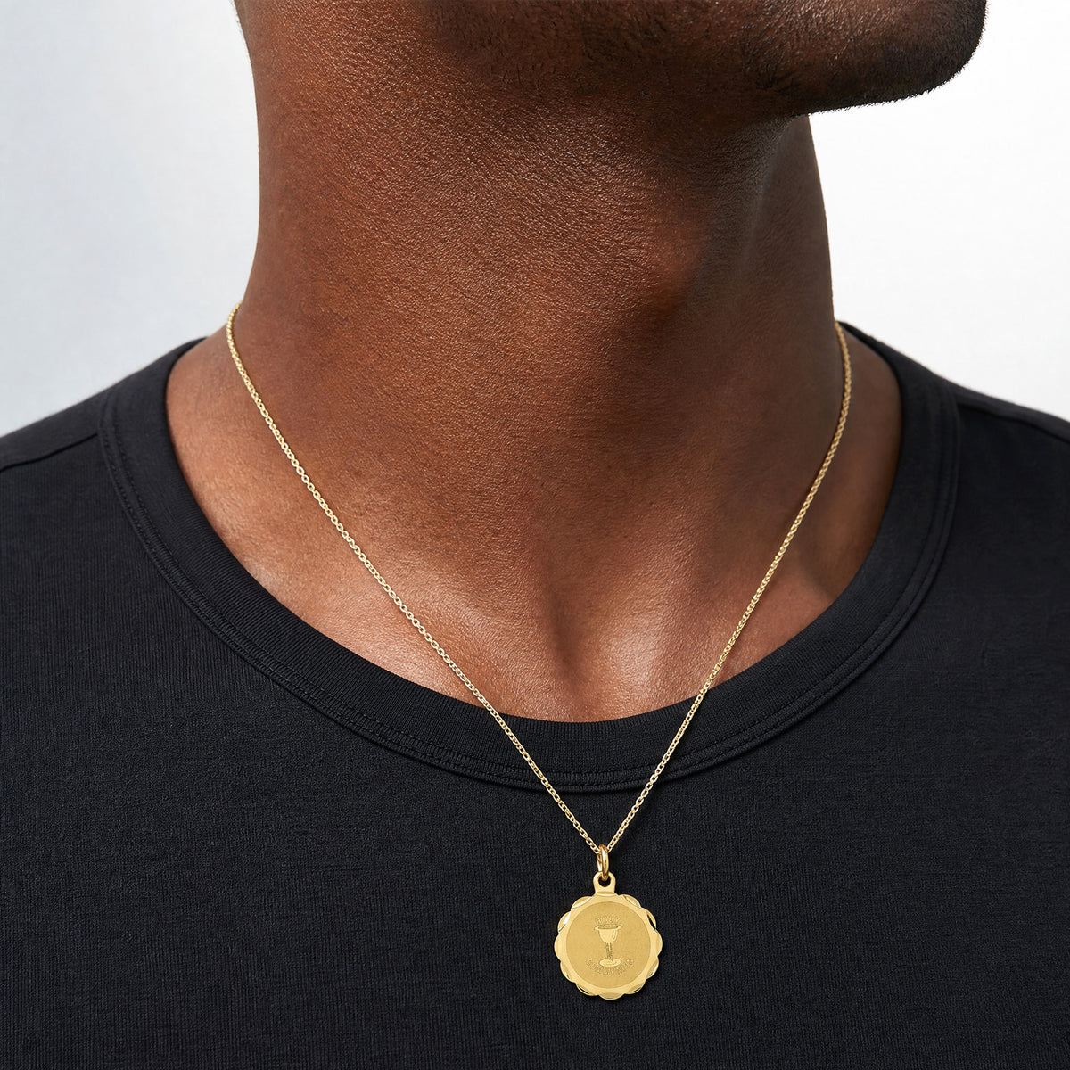 14k Holy Communion Disc Charm - Model Shot
