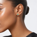 14k White Gold 4mm Bezel May/Emerald Post Earrings - Model Shot