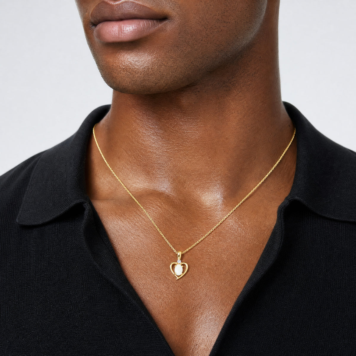 14k Opal and Diamond Heart Pendant - Model Shot