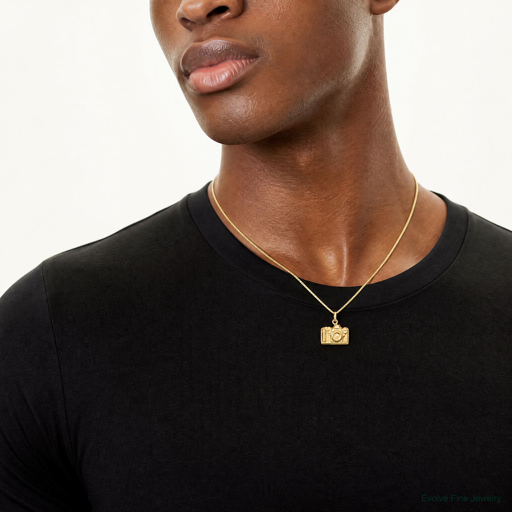 14k 3-D Polished Camera Charm - Model Shot