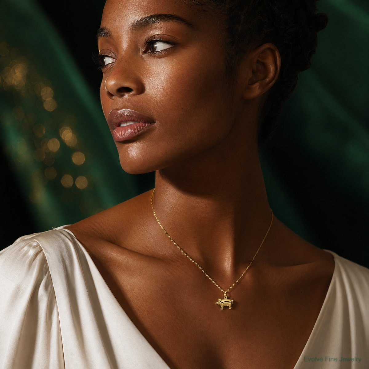 14k Pig Charm - Model Shot