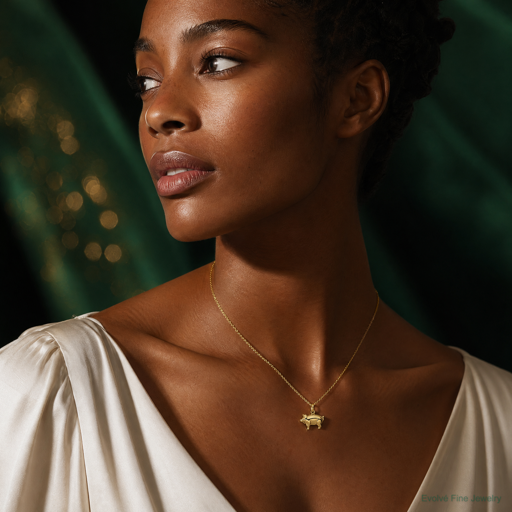 14k Pig Charm - Model Shot