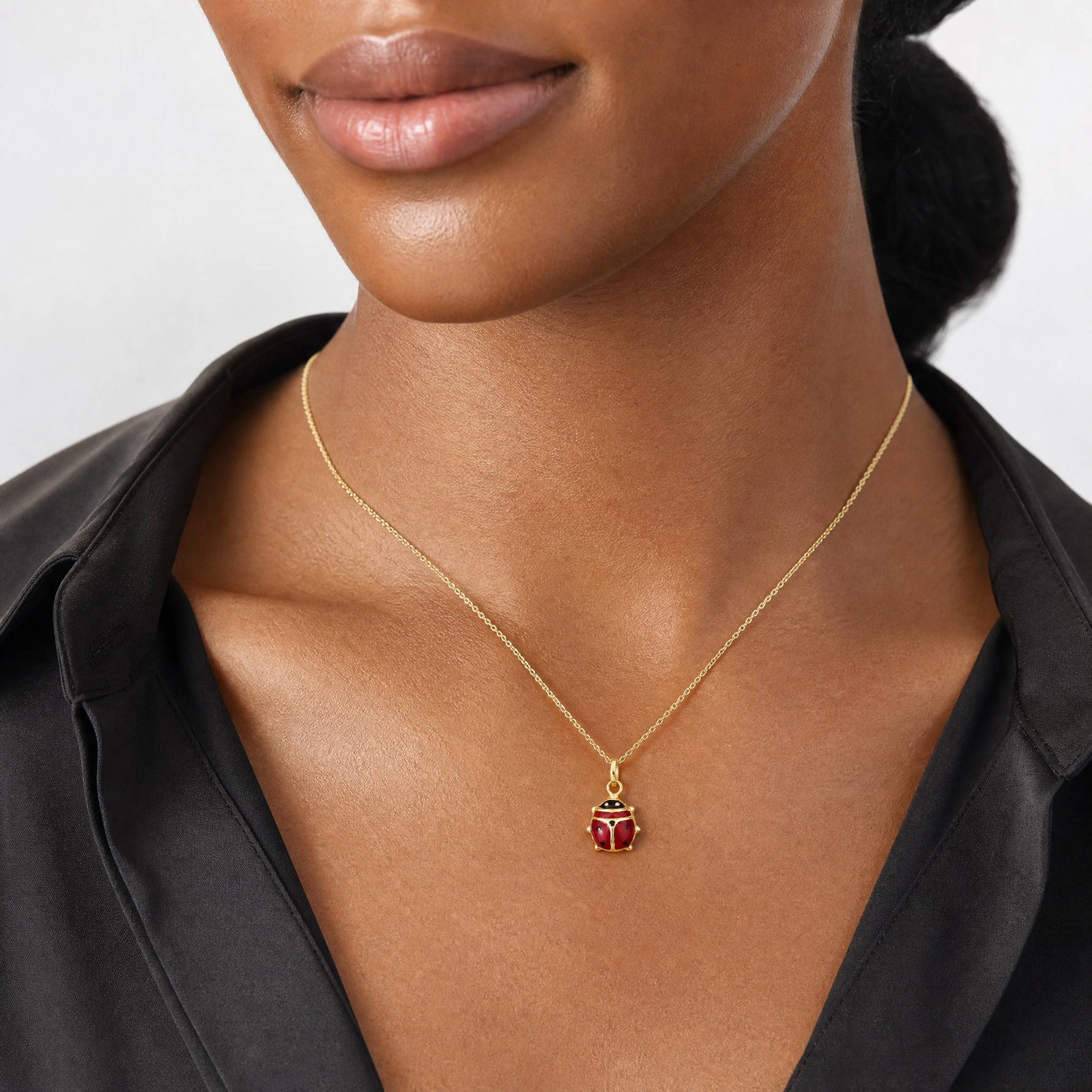 14k Red Enameled Ladybug Charm - Model Shot
