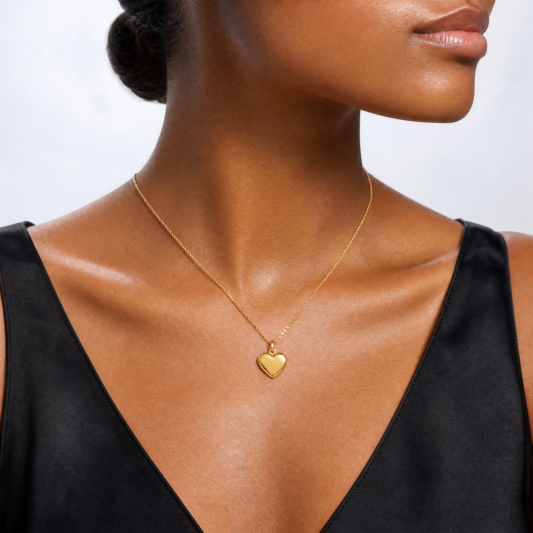 14K Polished 3-D Puffed Heart Pendant - Model Shot