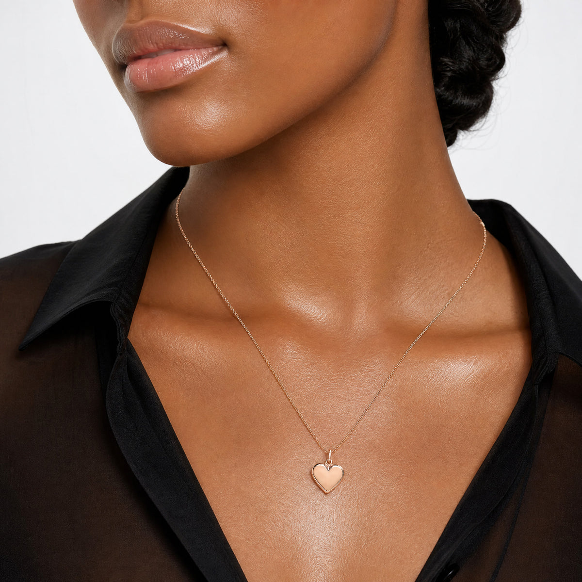 14K Rose Gold Polished 3-D Heart Pendant - Model Shot