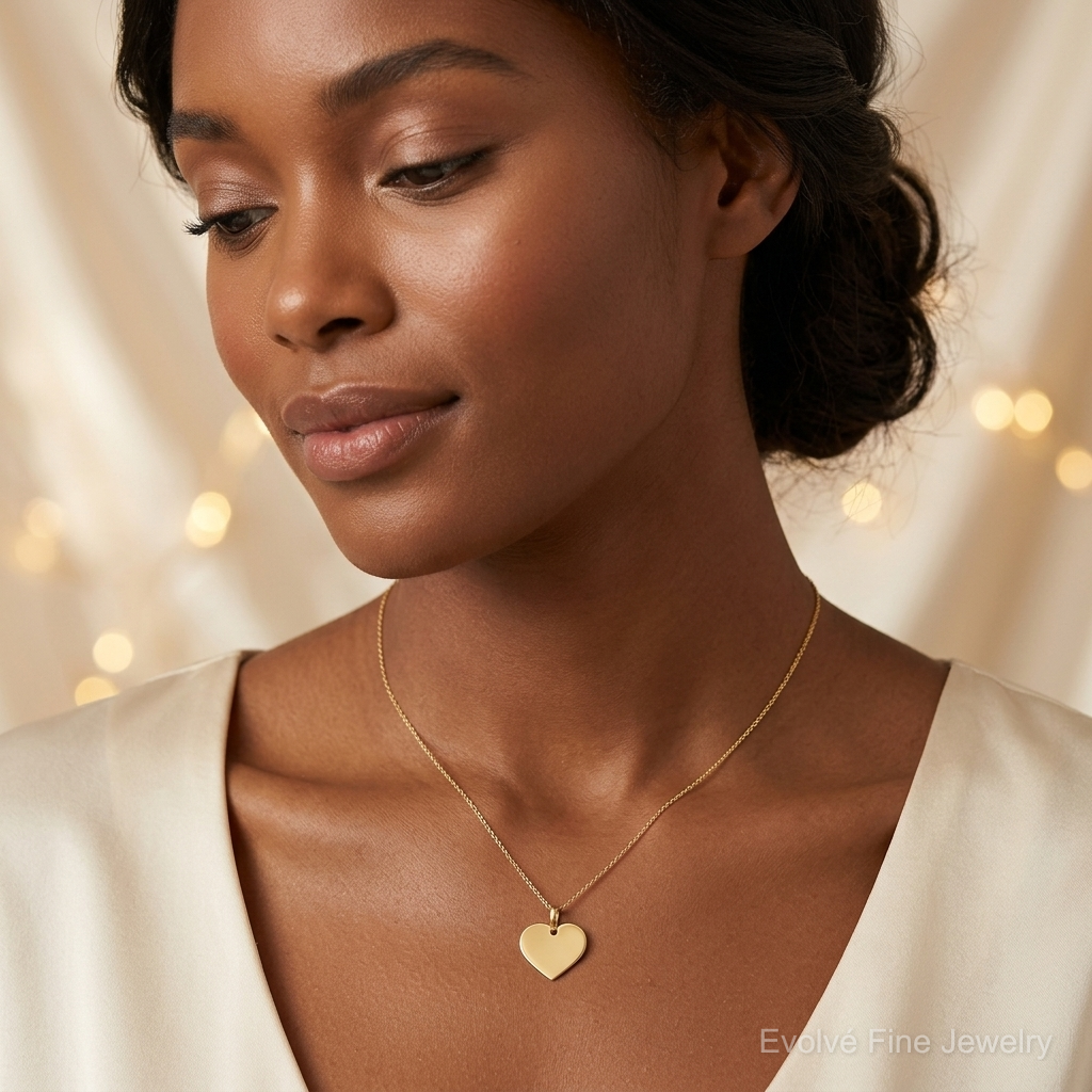 14K Polished Heart Shaped Disc Pendant - Model Shot
