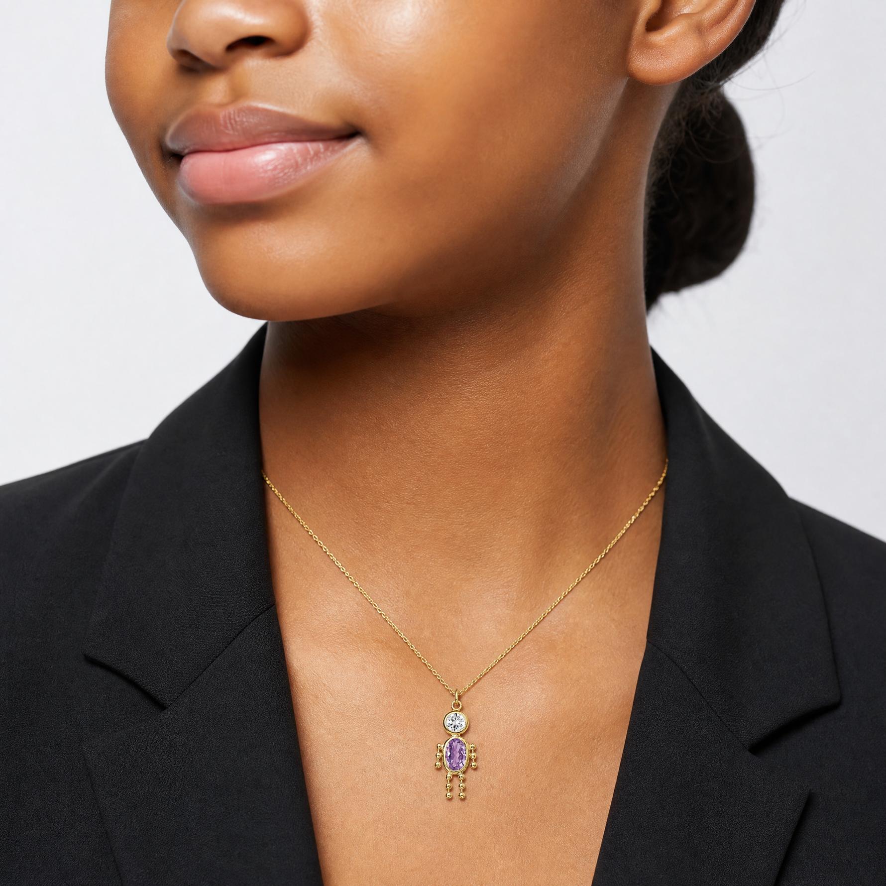 14k February Boy Birthstone Charm - Model Shot