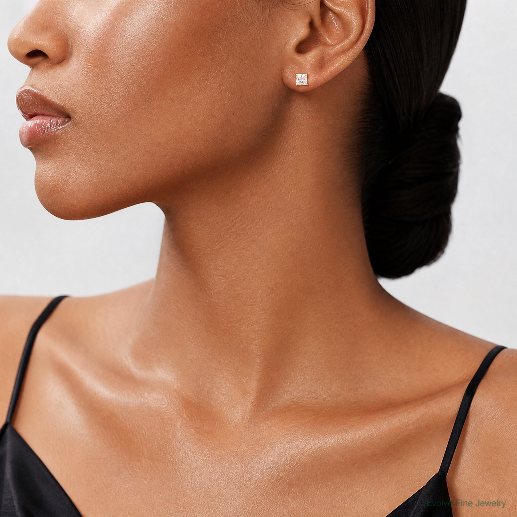 14k 5mm Square CZ Post Earrings - Model Shot