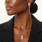14k 5-6mm White Button FWC Pearl Earring and Pendant Set - Model Shot