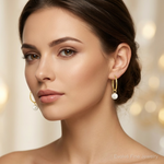 14K 5-6mm Round White FWC Pearl Hoop Earrings - Model Shot