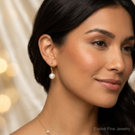 14K 7-8mm Round Freshwater Cultured Pearl Dangle Hoop Earrings - Model Shot