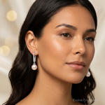 14K White Gold 6-7mm Rnd Wht Akoya Pearl and .085ct Dia Dangle Earrings - Model Shot