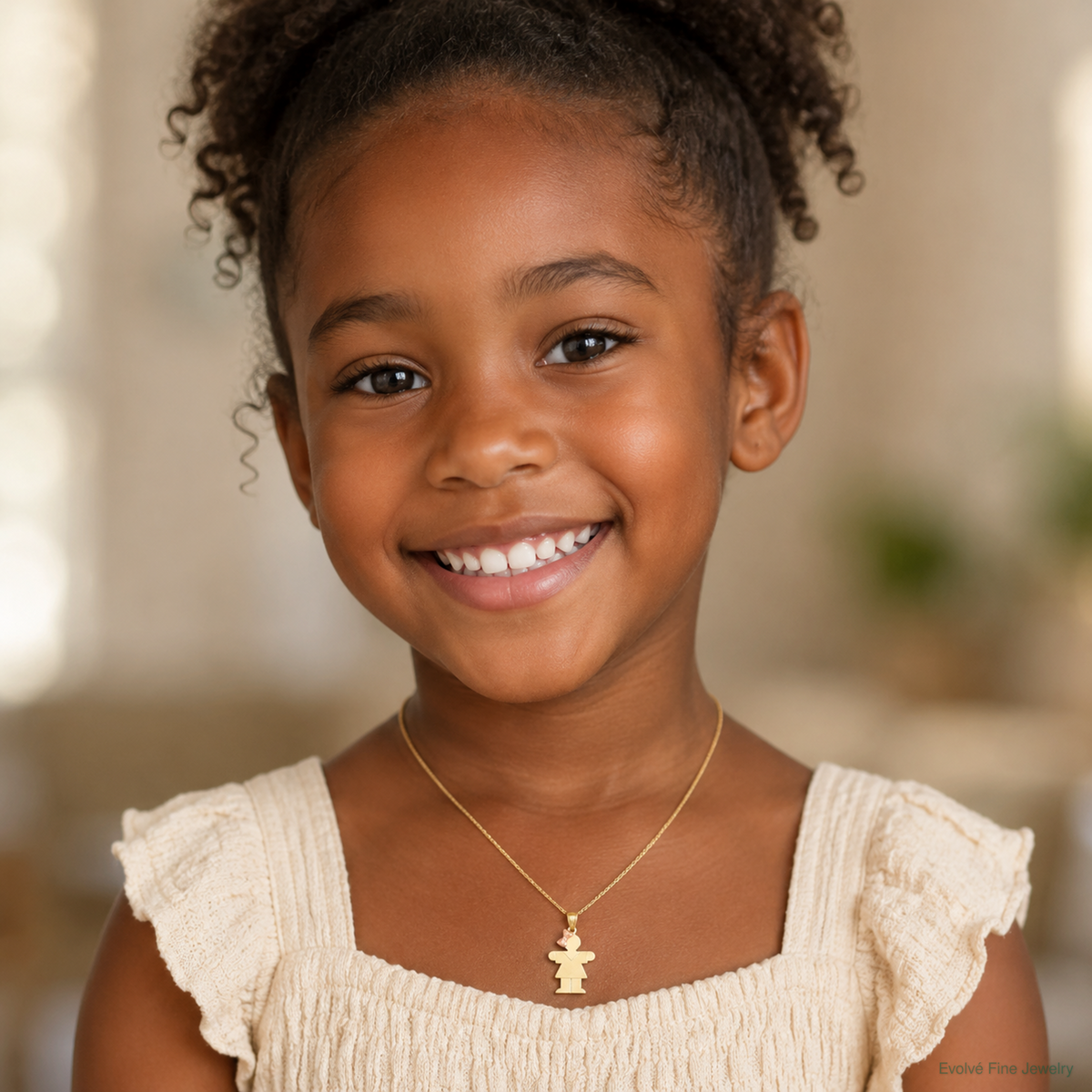 14k Two-Tone Small Girl with Bow on Left Engravable Charm - Model Shot