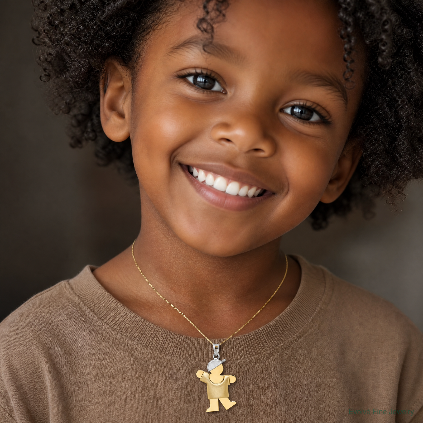 14k Two-Tone Puffed Boy with Hat on Left Engravable Charm - Model Shot