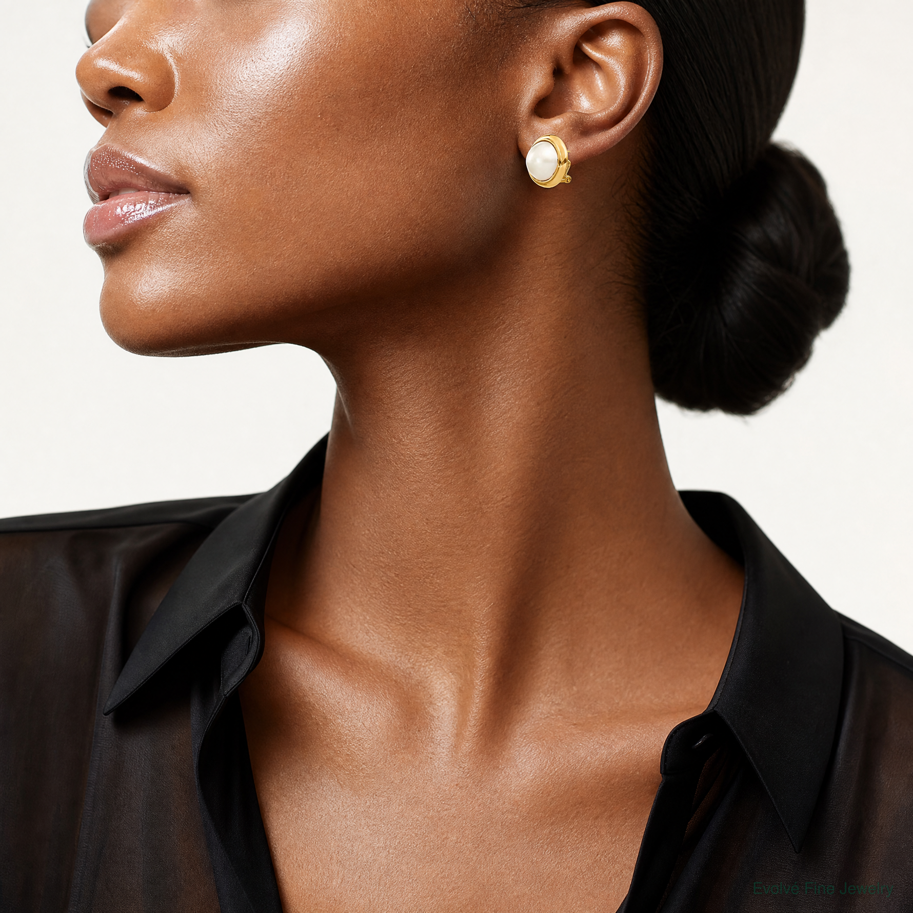 14k 10-11mm White Freshwater Cultured Mabe Pearl Omega Back Earrings - Model Shot