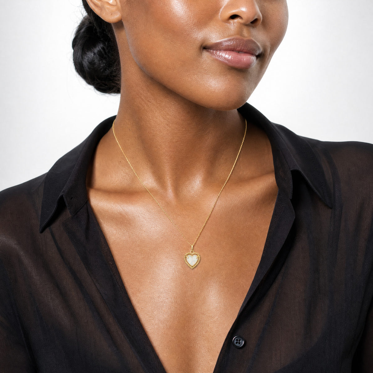 14k Lab Created Opal Heart Pendant - Model Shot