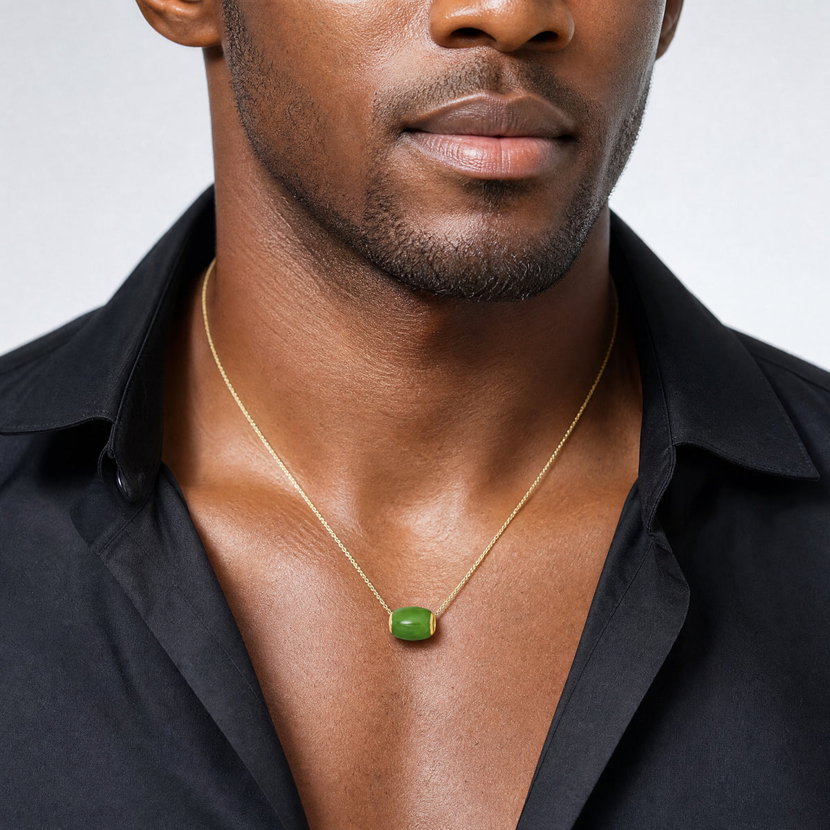 14K Polished Jade Oval Bead Slide Pendant - Model Shot