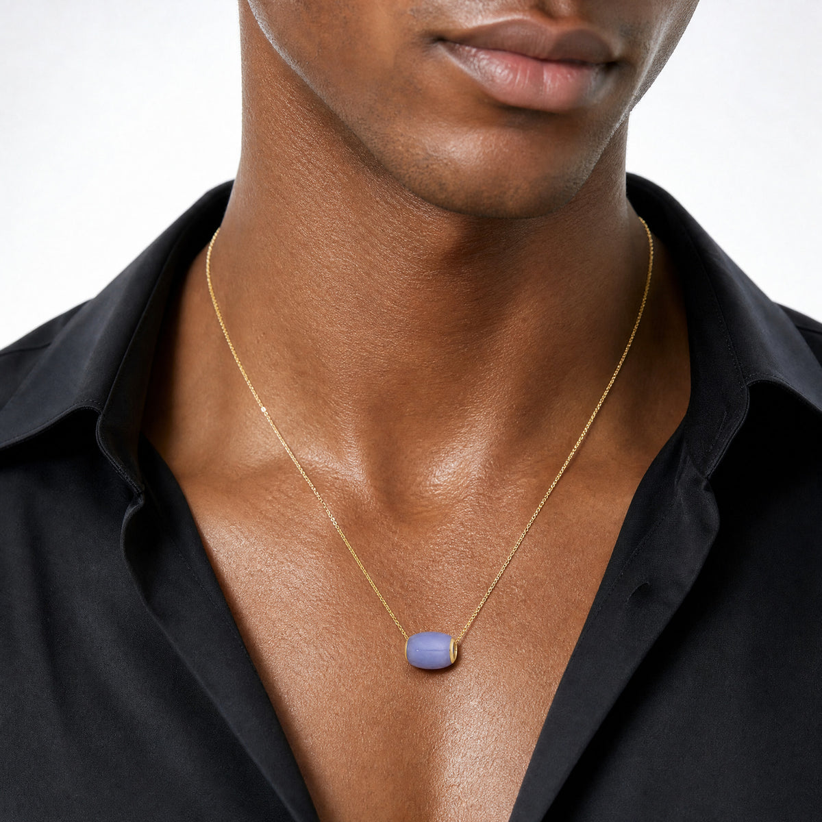 14K Polished Lavender Jade Oval Bead Slide Pendant - Model Shot
