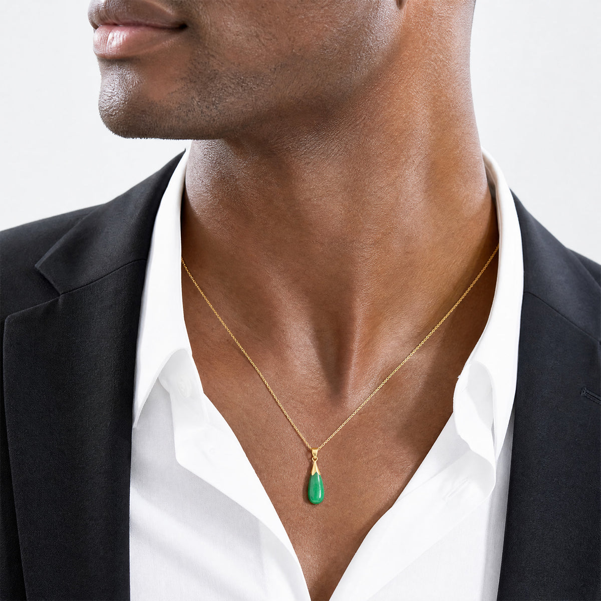 14K Polished Jade Teardrop Pendant - Model Shot