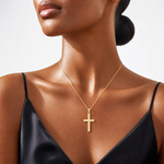 14k Sandblasted Cross Pendant - Model Shot