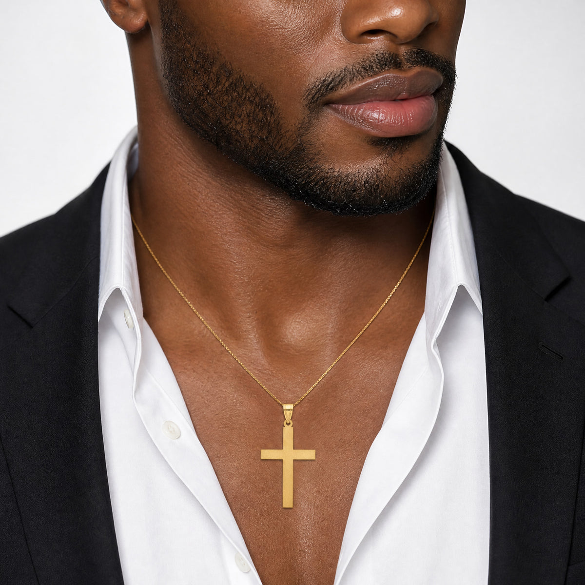 14k Sandblasted Cross Pendant - Model Shot