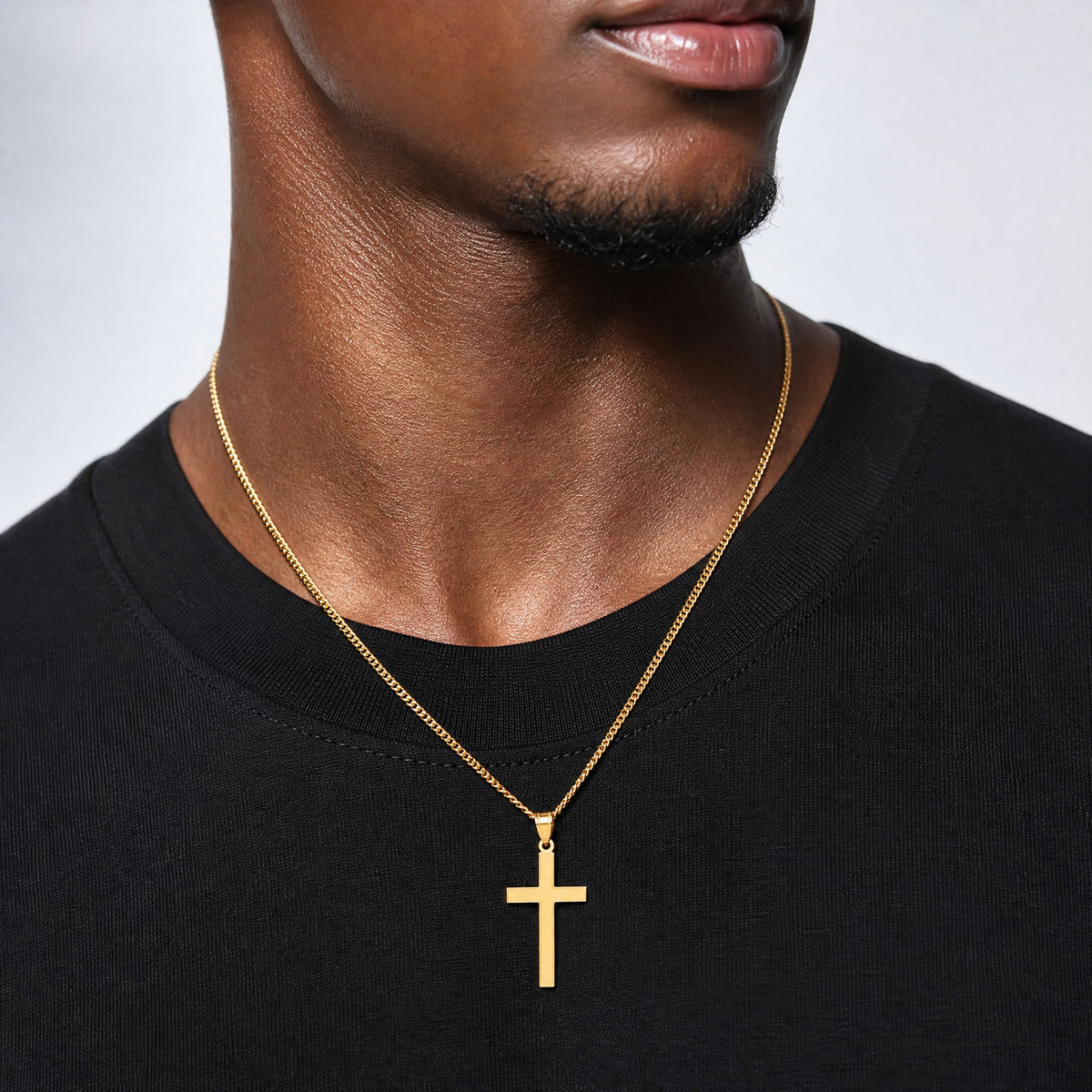14k Florentine Satin Cross Pendant - Model Shot
