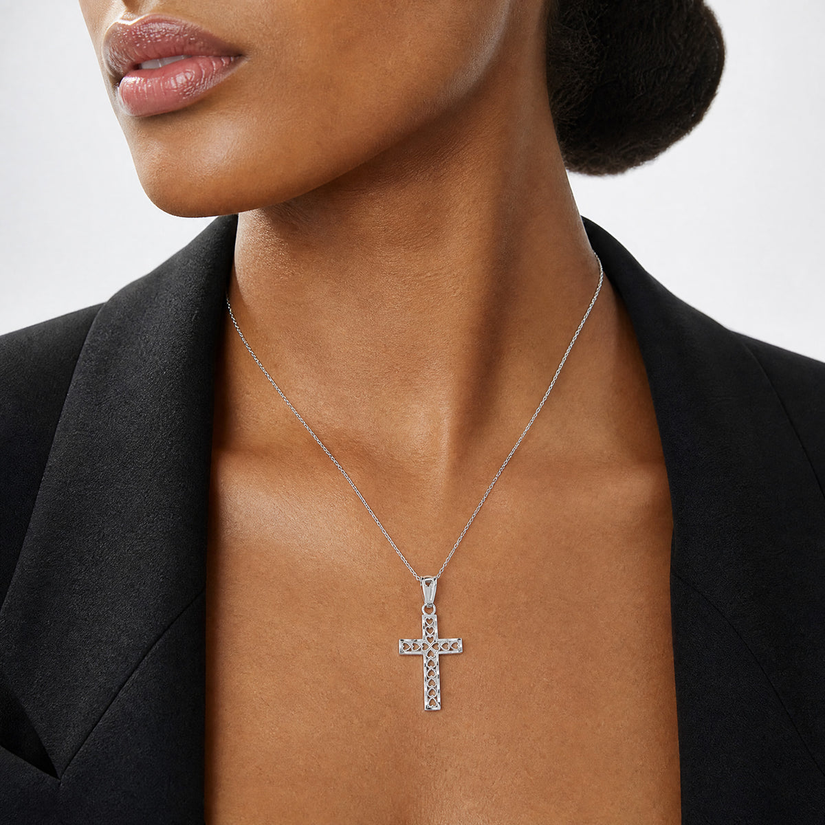 14k White Gold Cross Pendant - Model Shot