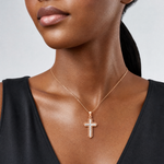 14k Rose Gold Rhodium Diamond Cut Cross Pendant - Model Shot