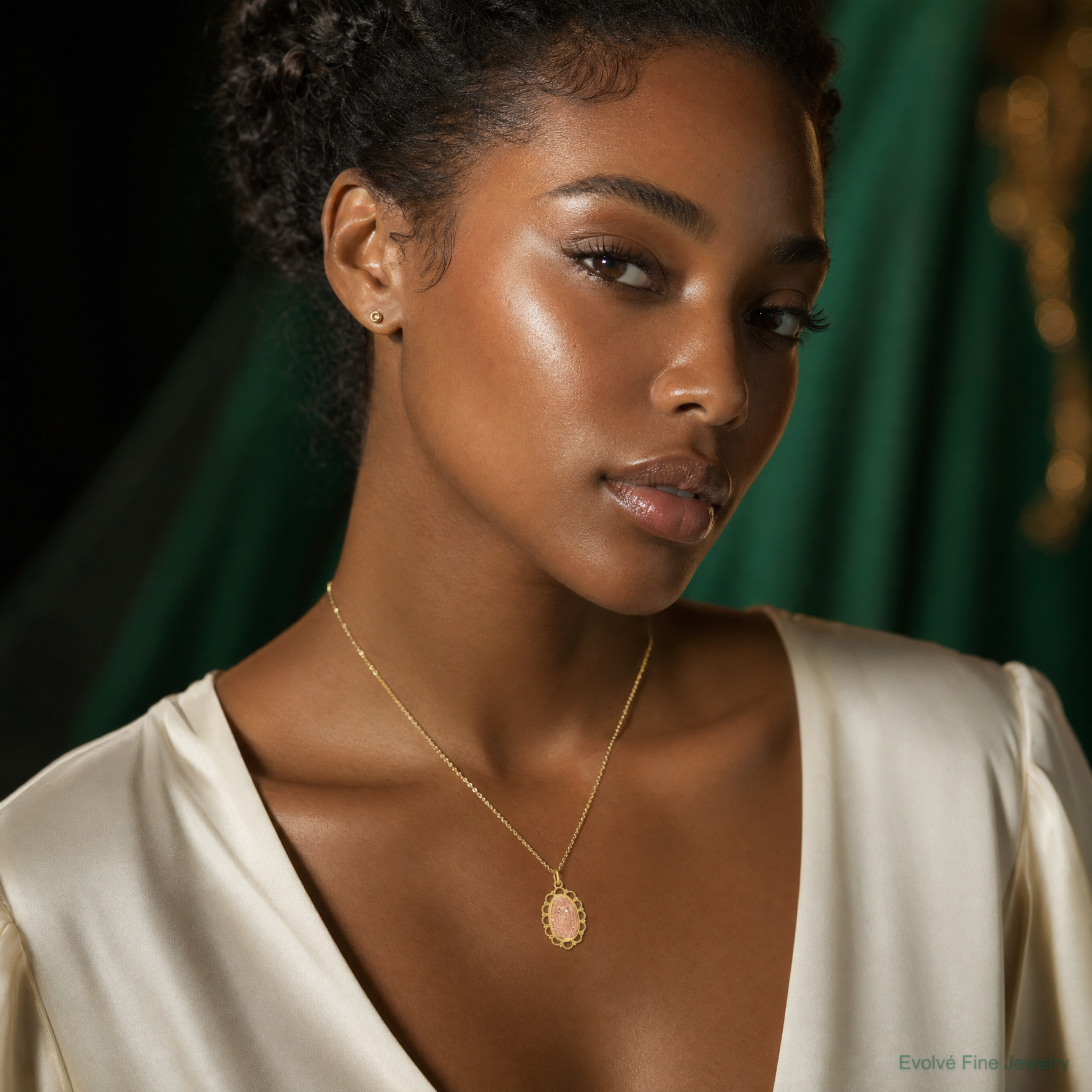 14k Two-tone Guadalupe Pendant - Model Shot