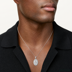 14k White Gold Polished/Satin Miraculous Medal Hollow Pendant - Model Shot