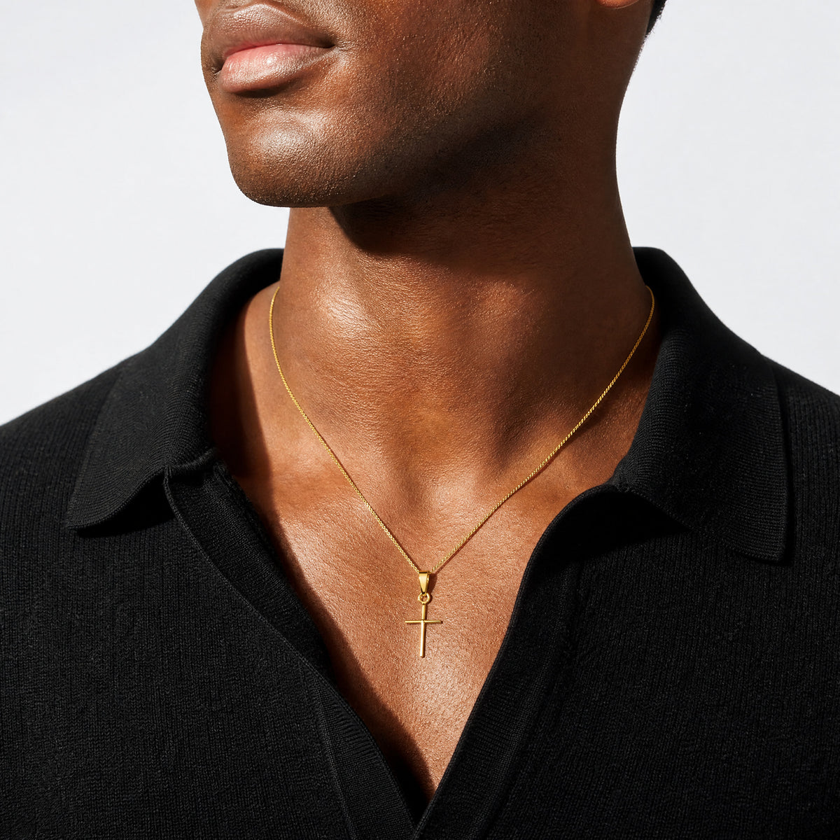 14k Polished Cross Pendant - Model Shot
