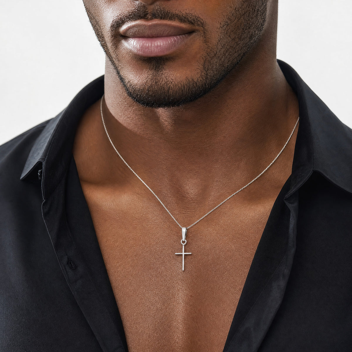 14k White Gold Polished Cross Solid Pendant - Model Shot