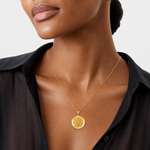 14k Polished and Satin St Florian Medal Hollow Pendant - Model Shot