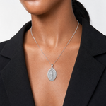 14k White Gold Polished/Satin Miraculous Medal Hollow Pendant - Model Shot
