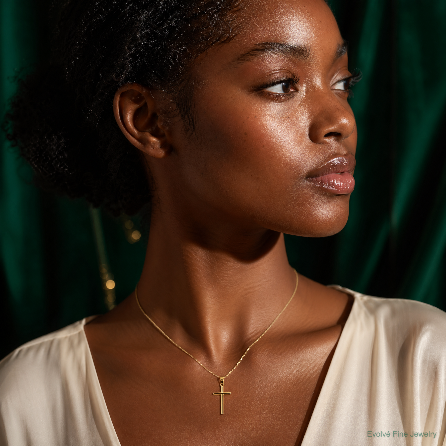 14k Polished Cross Pendant - Model Shot