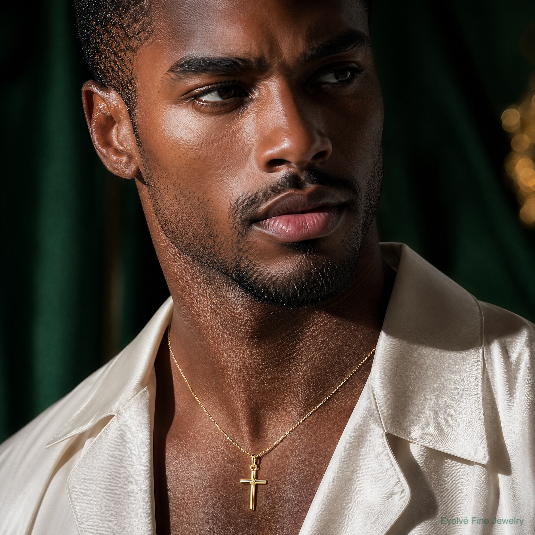 14k Polished Cross Pendant - Model Shot
