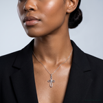 14k White Gold Polished Small Ribbon Cross Pendant - Model Shot