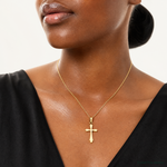 14k Polished Cross Pendant - Model Shot