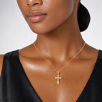14k Gold Polished Small Passion Crucifix Pendant - Model Shot